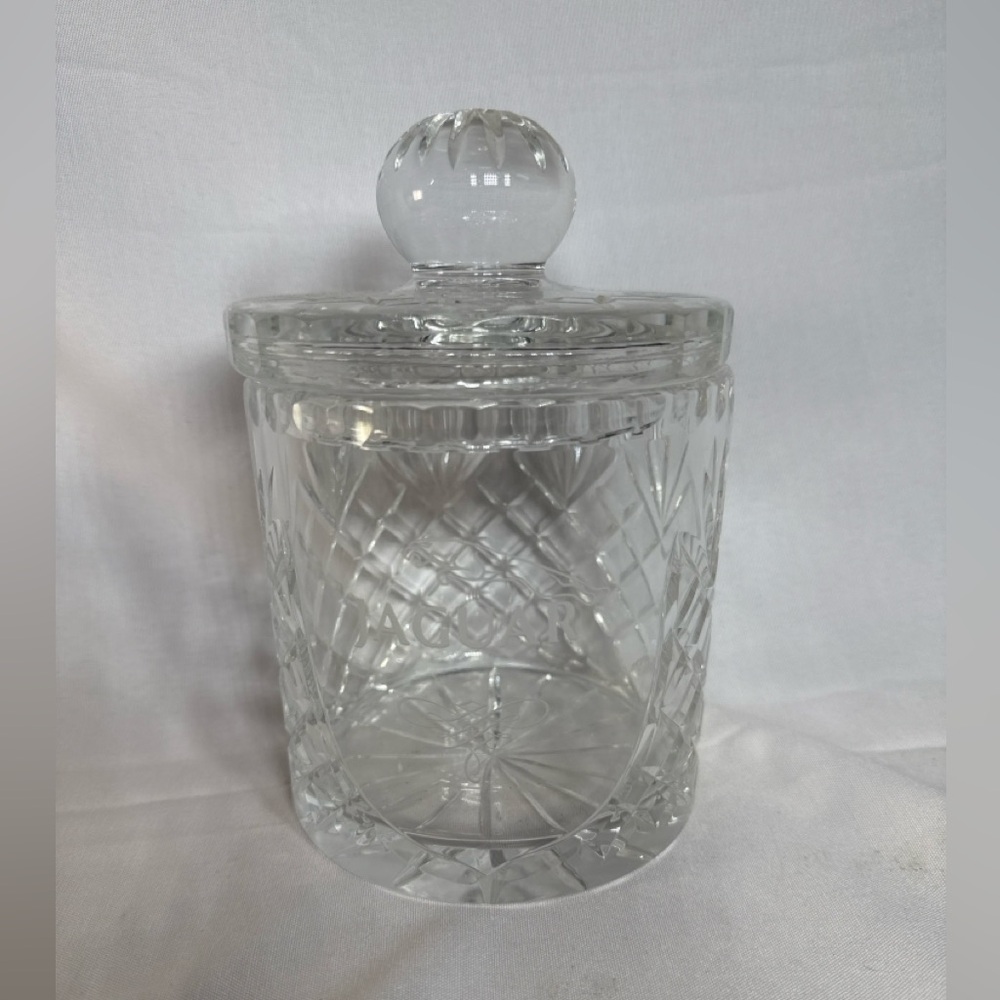 Jaguar Logo Cut Glass Jar with Lid | 8” Tall